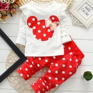 Ensemble fille pantalon et t-shirt motif gros pois