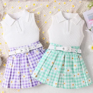 Ensemble haut sans manches et jupe avec ceinture