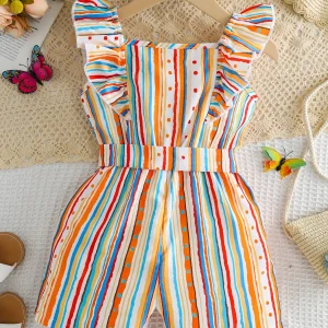 Combinaison sans manches à volants rayés pour filles dans le style bohème