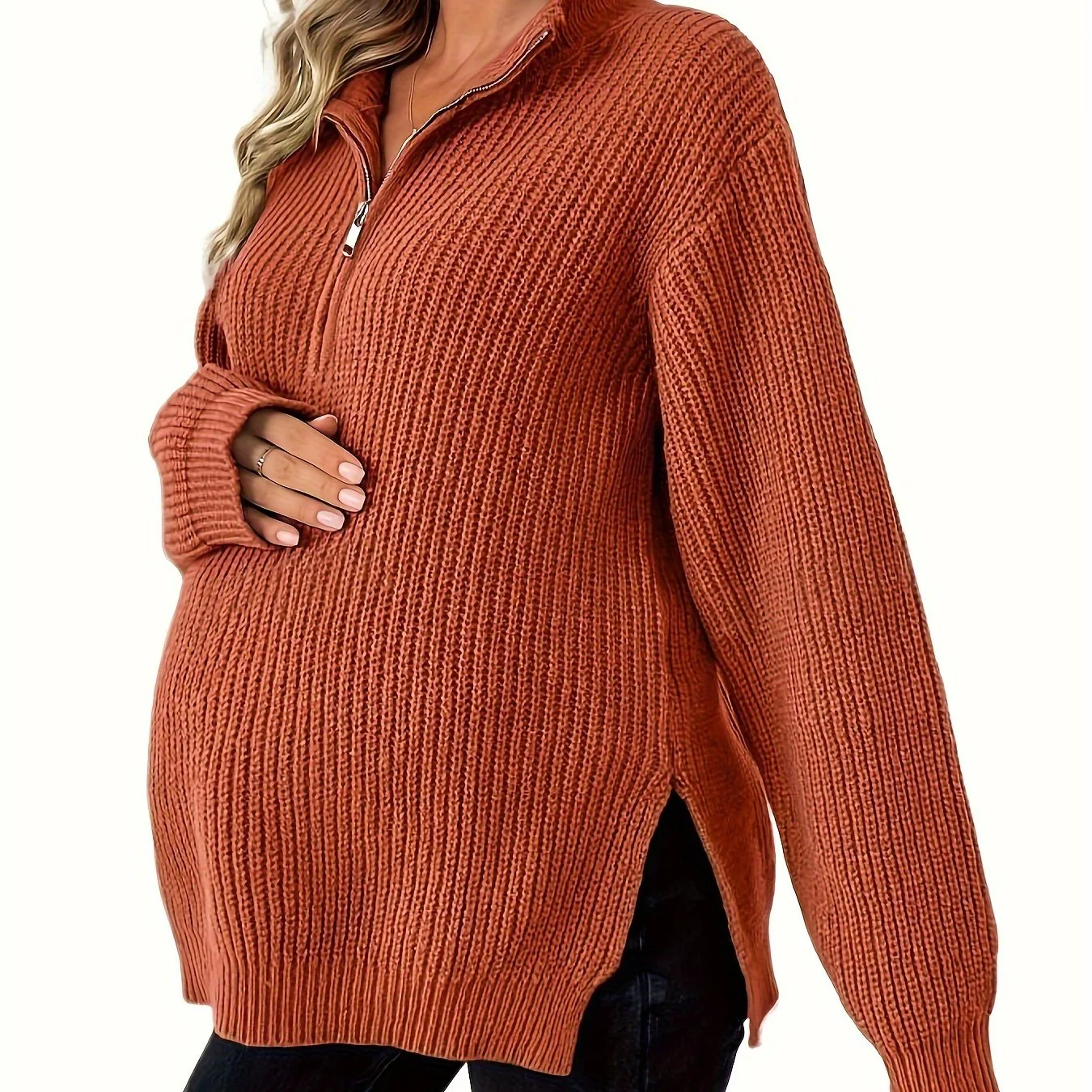 Pull de maternité en tricot avec ourlet fendu – Image 4