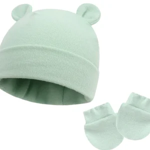 Bonnet et moufles pour bébé en coton
