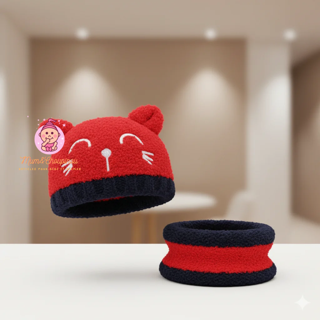 Bonnet et écharpe en laine polaire – Image 4