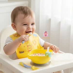 Ensemble bol à ventouse et couverts